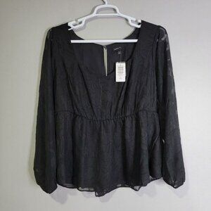 Torrid Peplum Chiffon Clip Floral Puff Sleeve Top Womens Size 2X 18-20 Black NWT